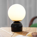 Table Lamp, Sylas Marble Base, White Glass Orb, E26/E27 Plug-In