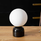 Table Lamp, Sylas Marble Base, White Glass Orb, E26/E27 Plug-In