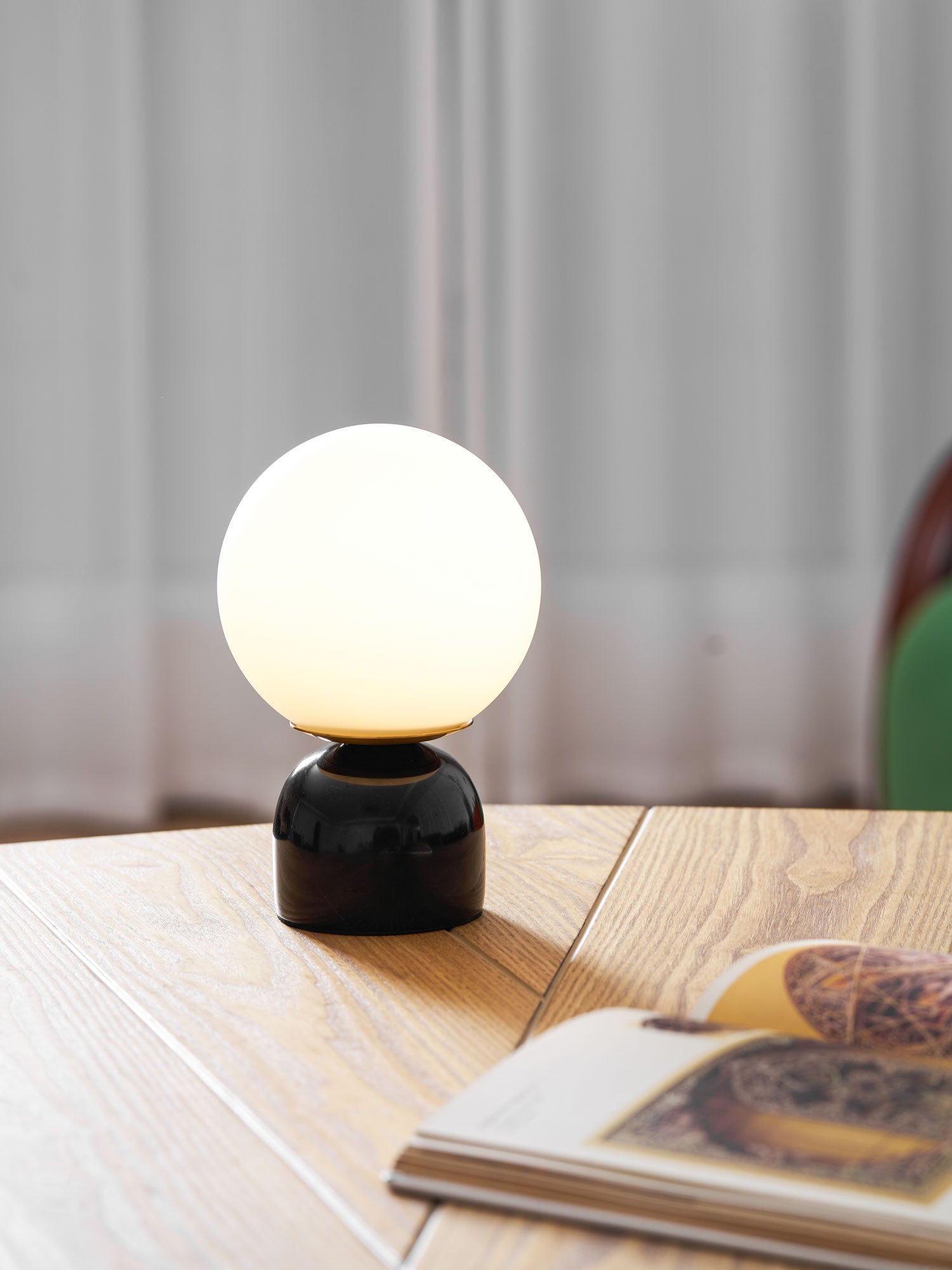 Table Lamp, Sylas Marble Base, White Glass Orb, E26/E27 Plug-In