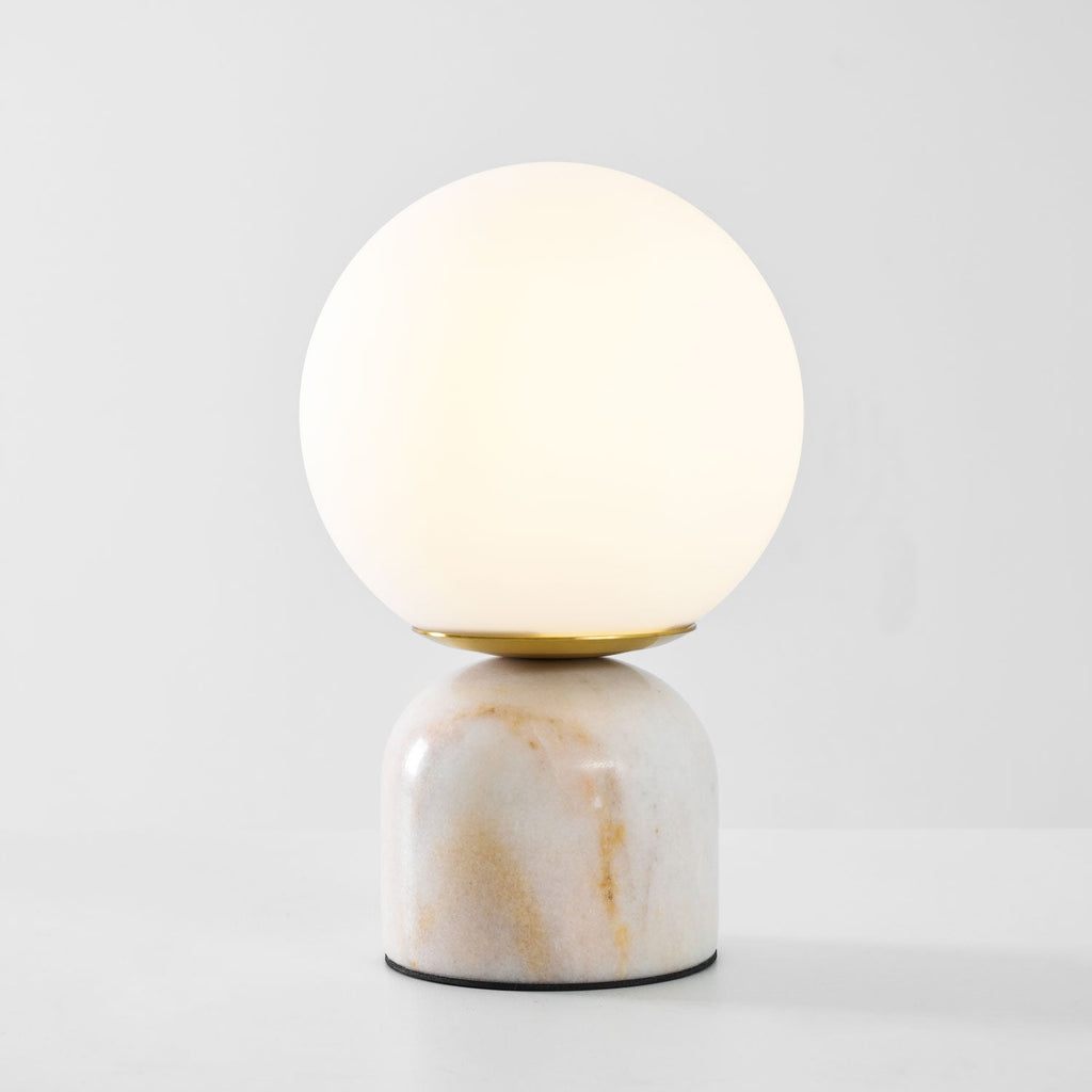 Table Lamp, Sylas Marble Base, White Glass Orb, E26/E27 Plug-In