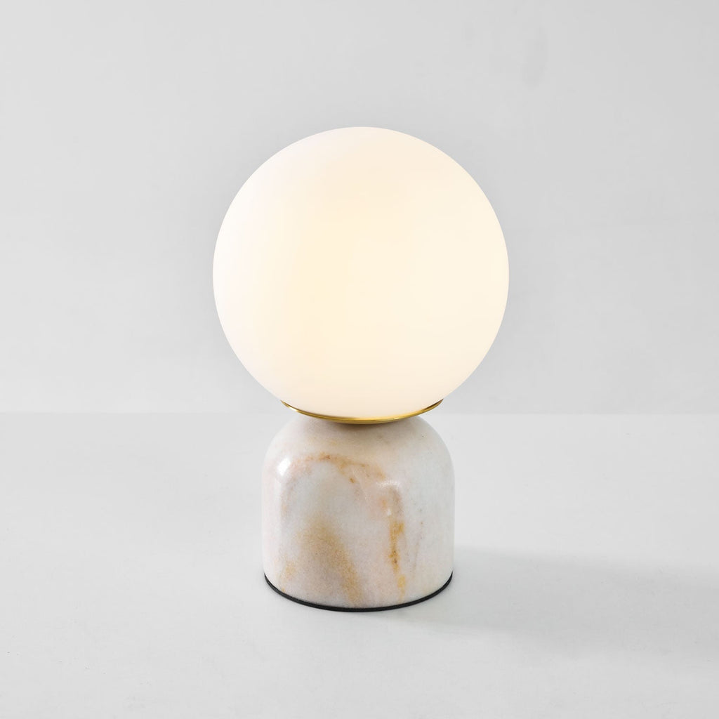 Table Lamp, Sylas Marble Base, White Glass Orb, E26/E27 Plug-In