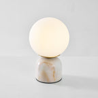 Table Lamp, Sylas Marble Base, White Glass Orb, E26/E27 Plug-In