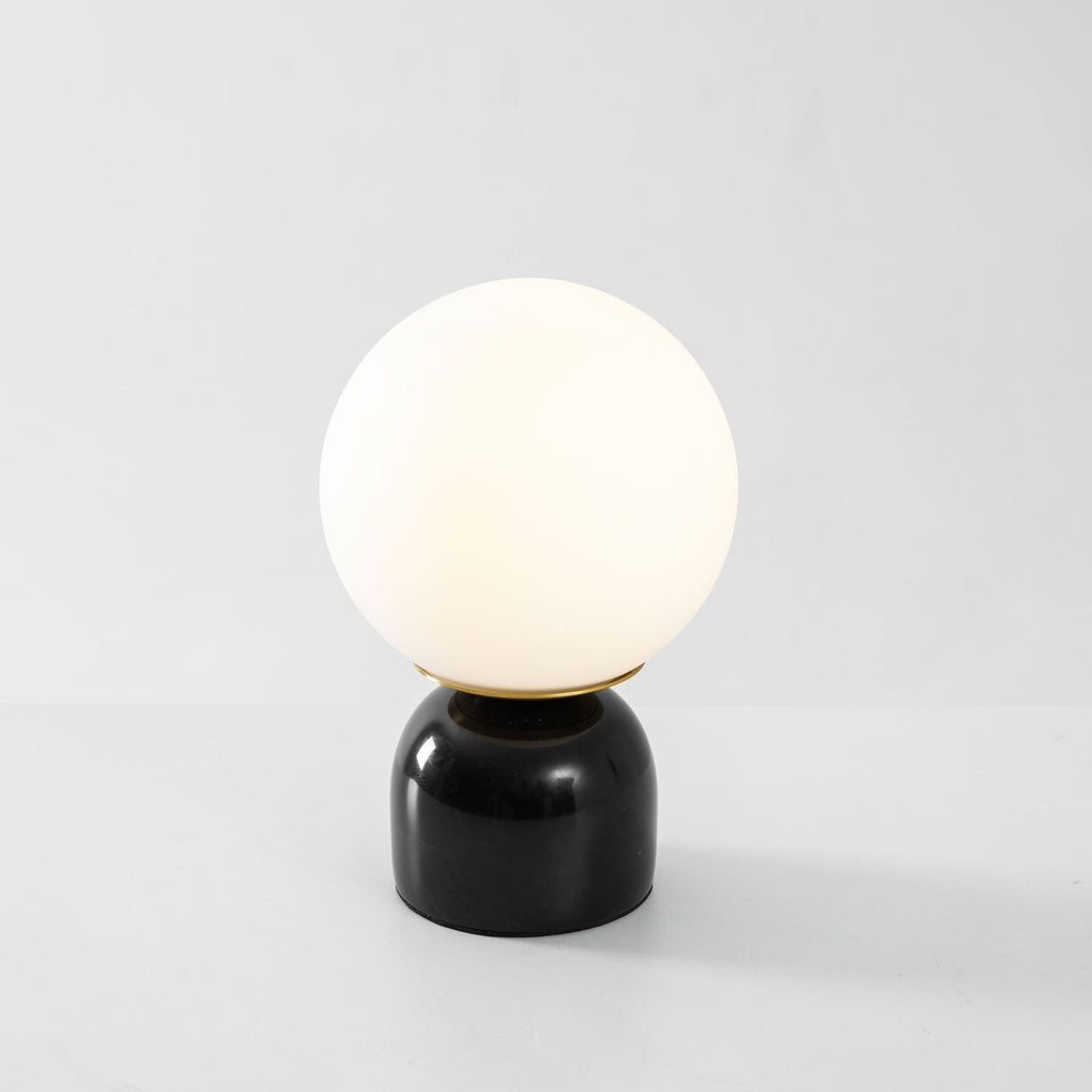 Table Lamp, Sylas Marble Base, White Glass Orb, E26/E27 Plug-In