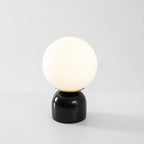 Table Lamp, Sylas Marble Base, White Glass Orb, E26/E27 Plug-In