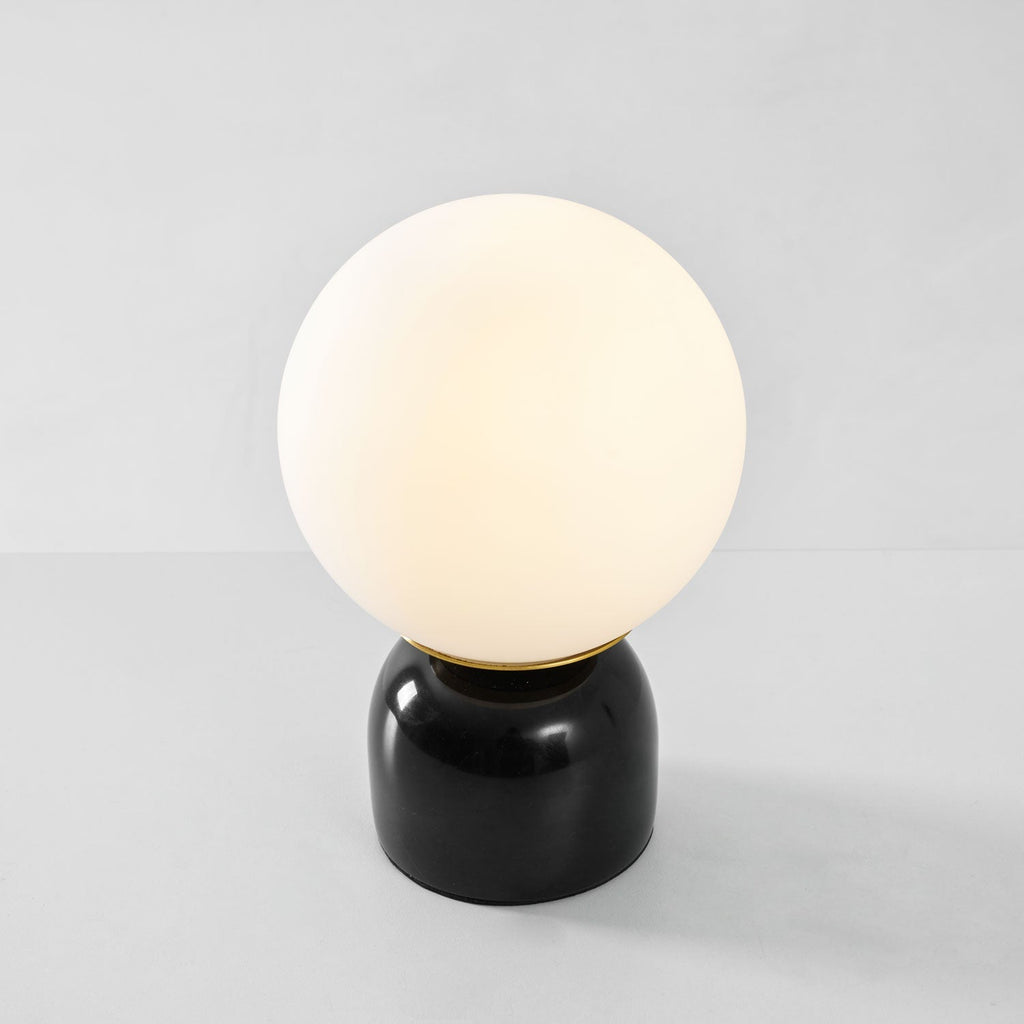 Table Lamp, Sylas Marble Base, White Glass Orb, E26/E27 Plug-In