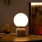 Table Lamp, Sylas Marble Base, White Glass Orb, E26/E27 Plug-In