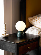 Table Lamp, Sylas Marble Base, White Glass Orb, E26/E27 Plug-In