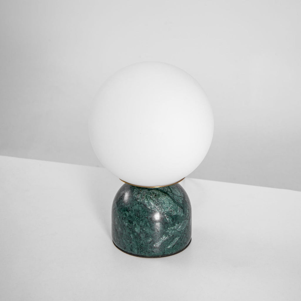 Table Lamp, Sylas Marble Base, White Glass Orb, E26/E27 Plug-In