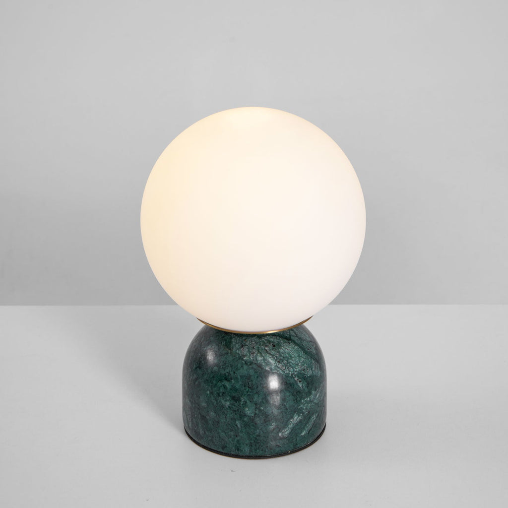 Table Lamp, Sylas Marble Base, White Glass Orb, E26/E27 Plug-In