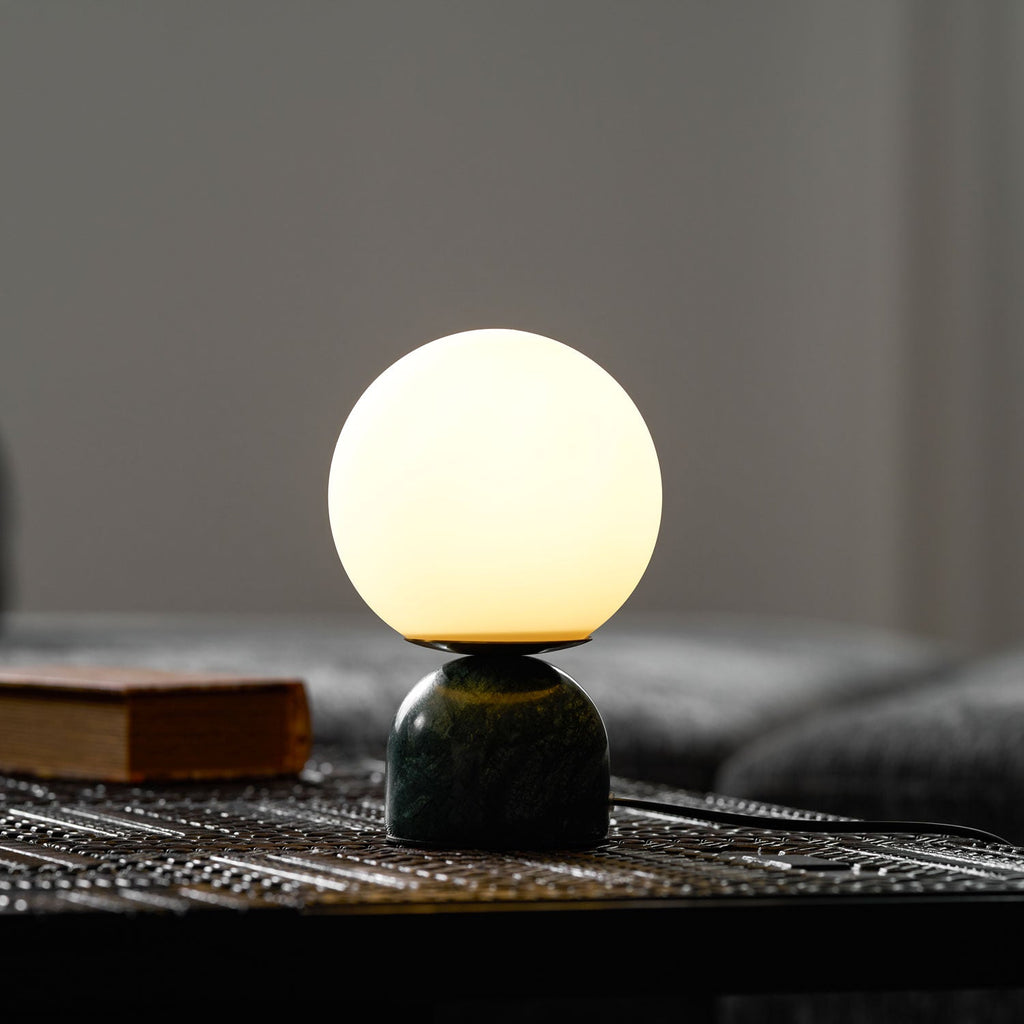 Table Lamp, Sylas Marble Base, White Glass Orb, E26/E27 Plug-In