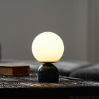 Table Lamp, Sylas Marble Base, White Glass Orb, E26/E27 Plug-In