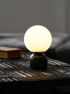 Table Lamp, Sylas Marble Base, White Glass Orb, E26/E27 Plug-In