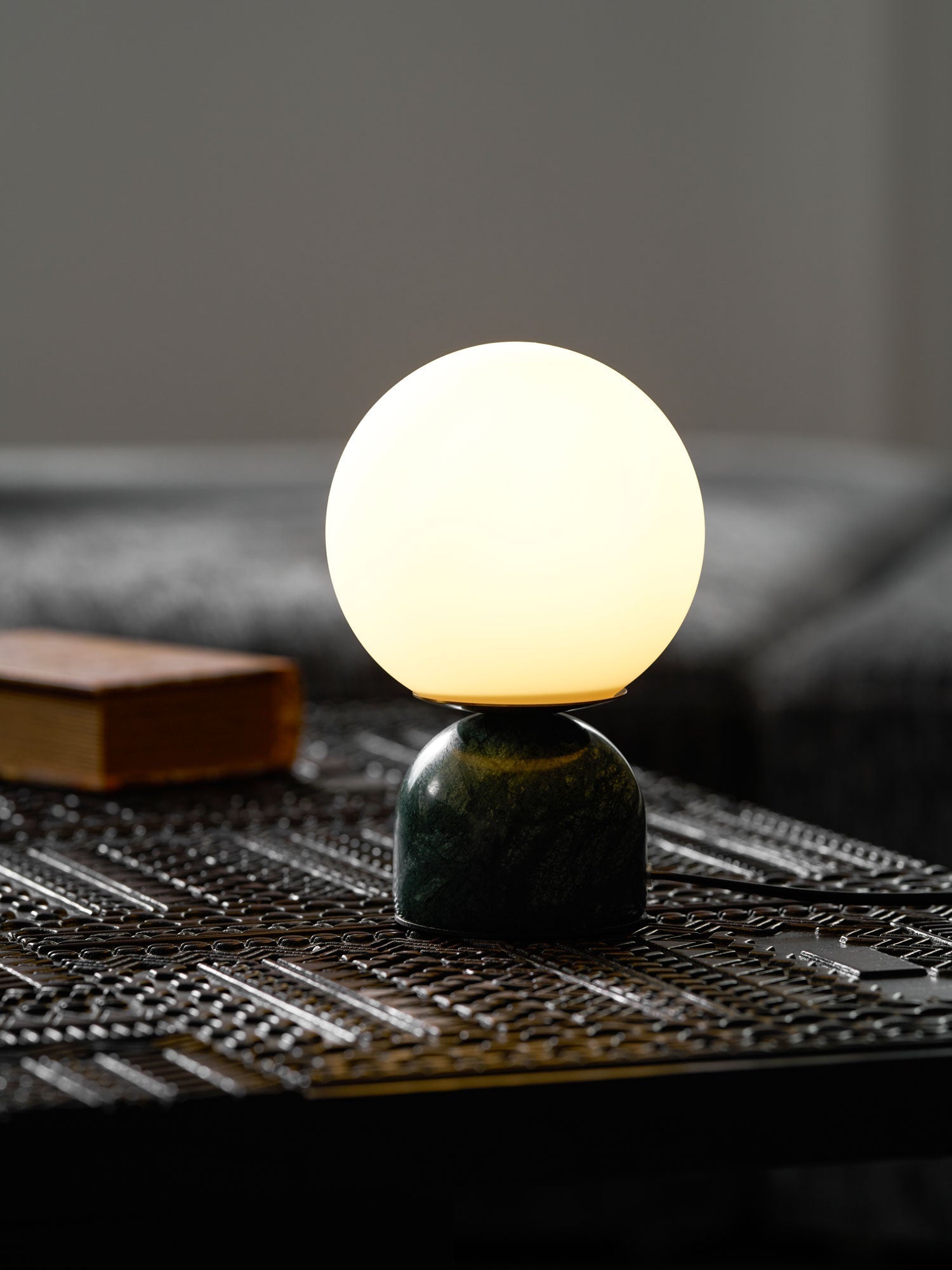 Table Lamp, Sylas Marble Base, White Glass Orb, E26/E27 Plug-In