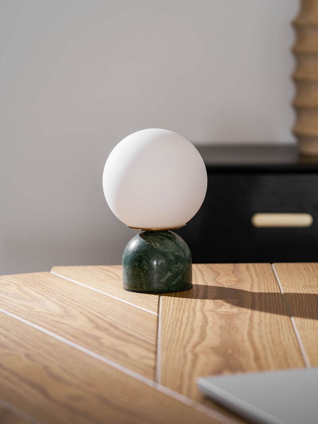 Table Lamp, Sylas Marble Base, White Glass Orb, E26/E27 Plug-In