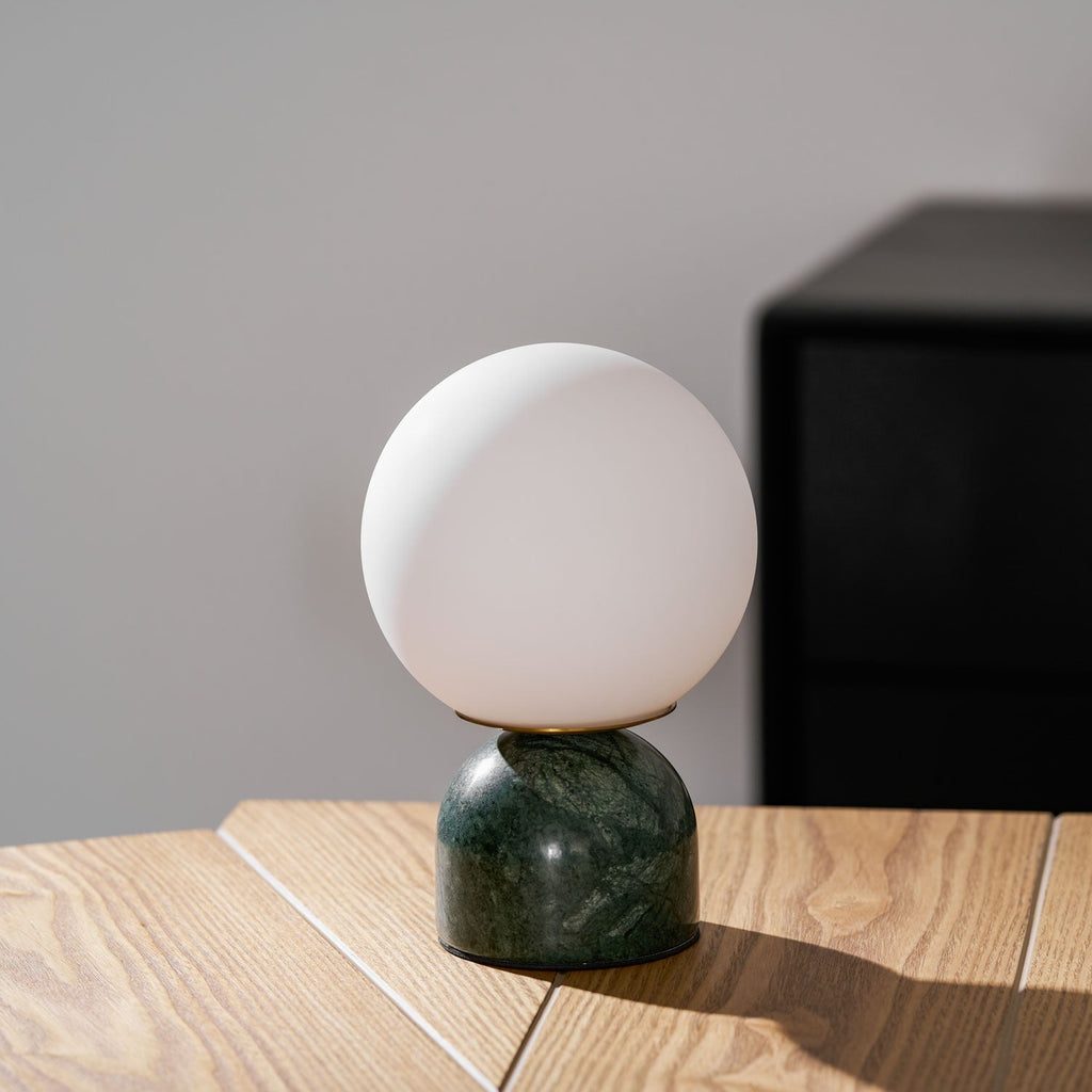 Table Lamp, Sylas Marble Base, White Glass Orb, E26/E27 Plug-In