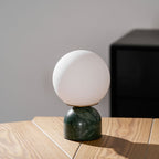 Table Lamp, Sylas Marble Base, White Glass Orb, E26/E27 Plug-In