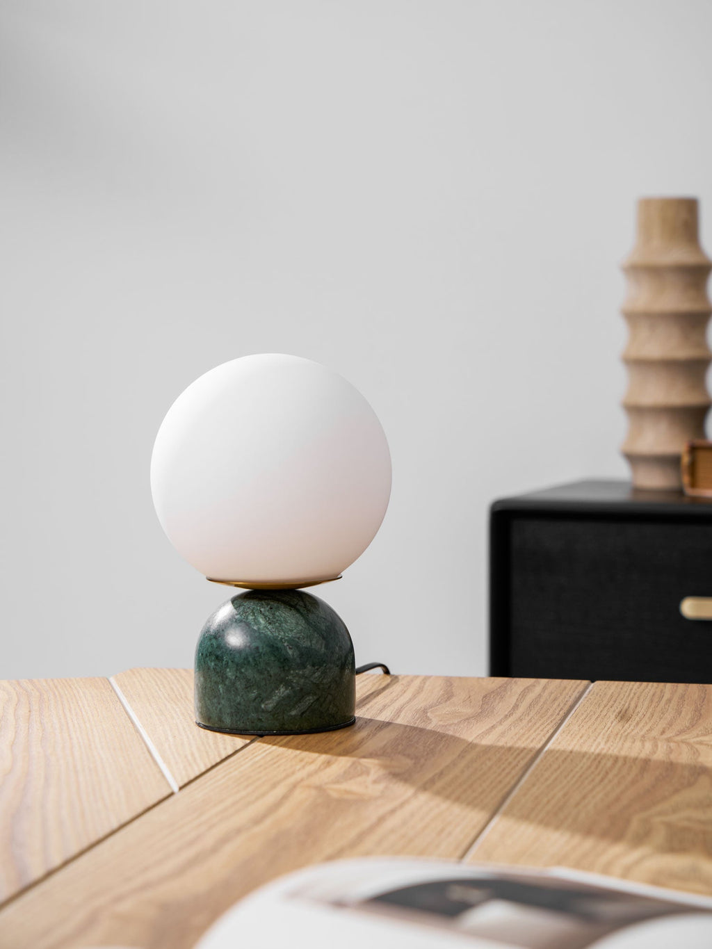 Table Lamp, Sylas Marble Base, White Glass Orb, E26/E27 Plug-In