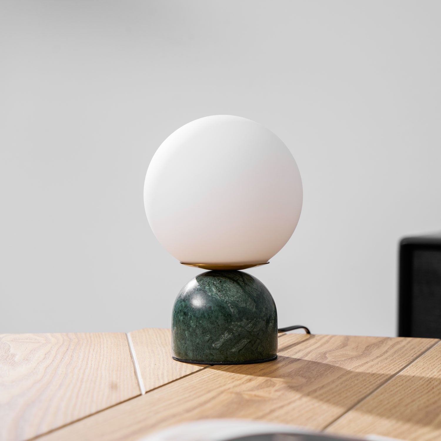 Table Lamp, Sylas Marble Base, White Glass Orb, E26/E27 Plug-In