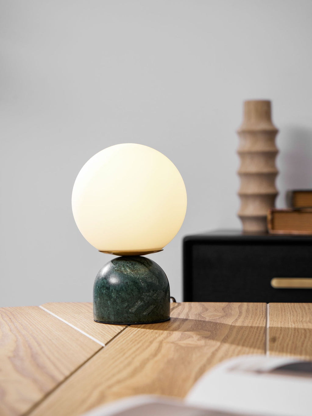 Table Lamp, Sylas Marble Base, White Glass Orb, E26/E27 Plug-In