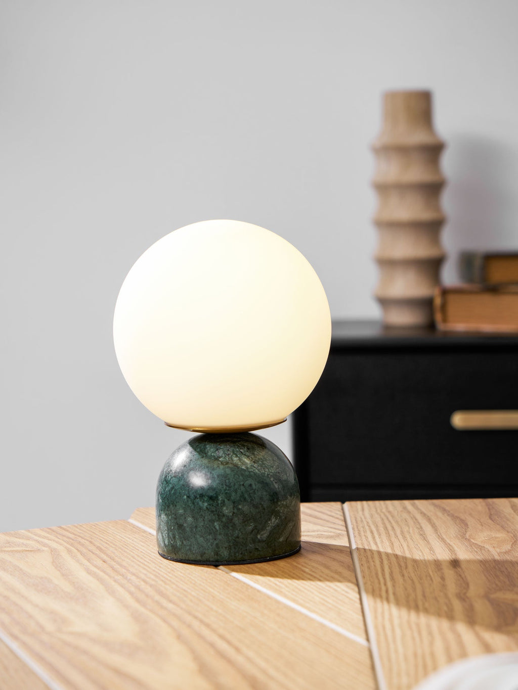 Table Lamp, Sylas Marble Base, White Glass Orb, E26/E27 Plug-In