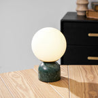 Table Lamp, Sylas Marble Base, White Glass Orb, E26/E27 Plug-In