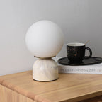 Table Lamp, Sylas Marble Base, White Glass Orb, E26/E27 Plug-In