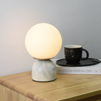 Table Lamp, Sylas Marble Base, White Glass Orb, E26/E27 Plug-In
