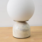 Table Lamp, Sylas Marble Base, White Glass Orb, E26/E27 Plug-In
