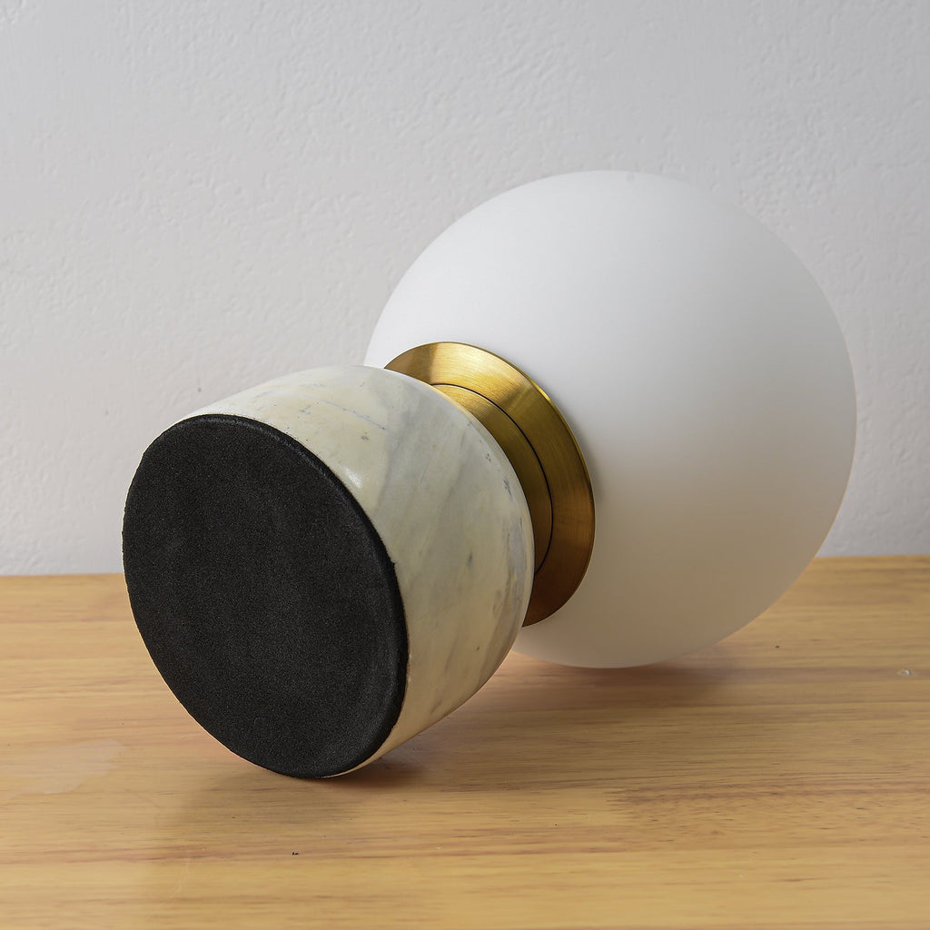 Table Lamp, Sylas Marble Base, White Glass Orb, E26/E27 Plug-In