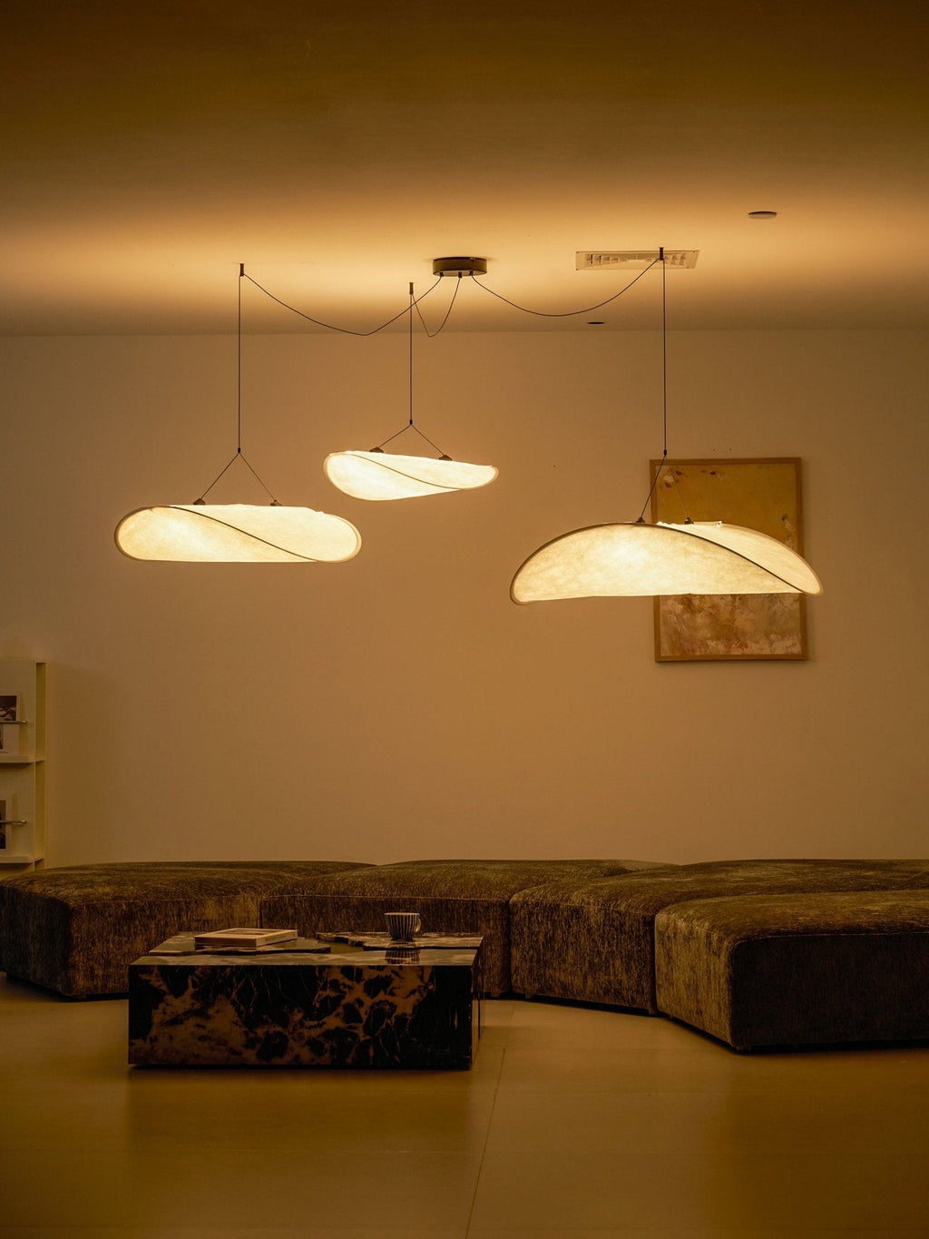 Tense Pendant Light, Tyvek Paper Shade, White and Black, Warm Dimmable