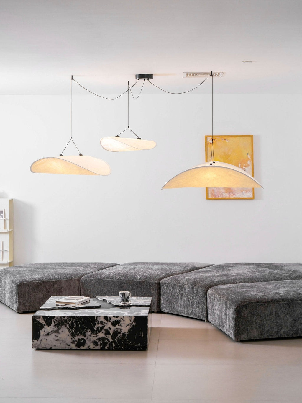 Tense Pendant Light, Tyvek Paper Shade, White and Black, Warm Dimmable