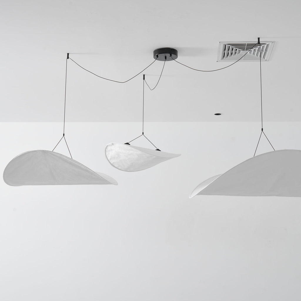 Tense Pendant Light, Tyvek Paper Shade, White and Black, Warm Dimmable