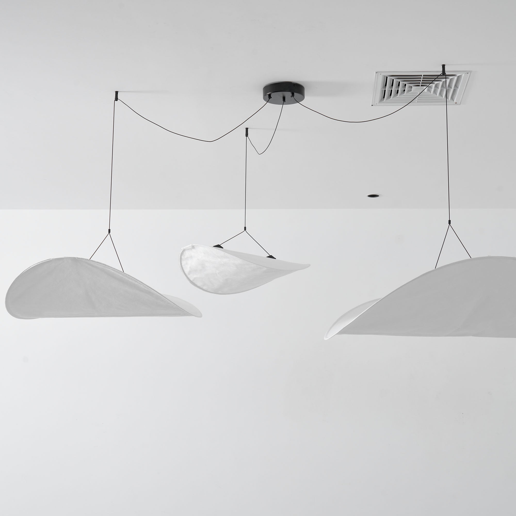 Tense Pendant Light, Tyvek Paper Shade, White and Black, Warm Dimmable