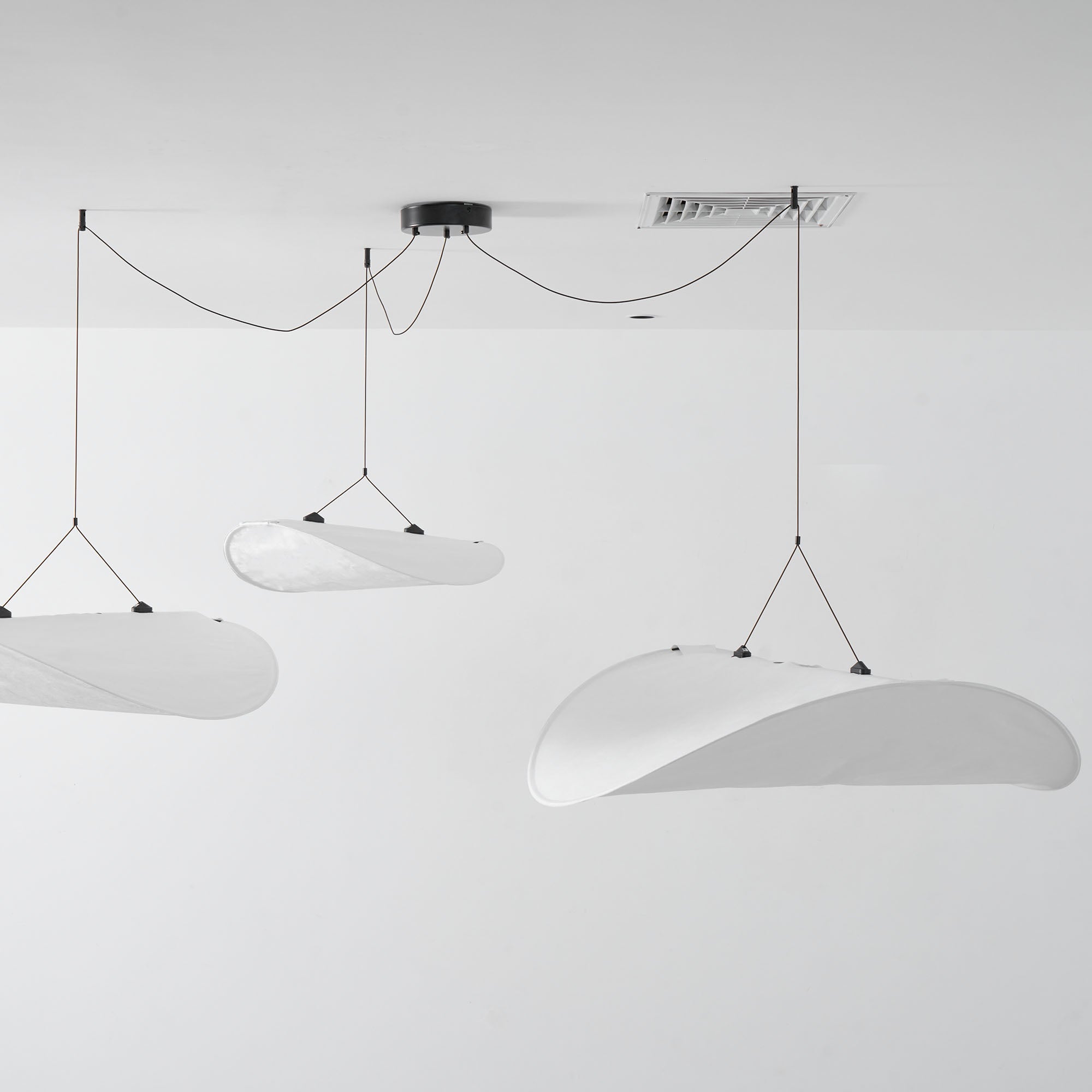Tense Pendant Light, Tyvek Paper Shade, White and Black, Warm Dimmable