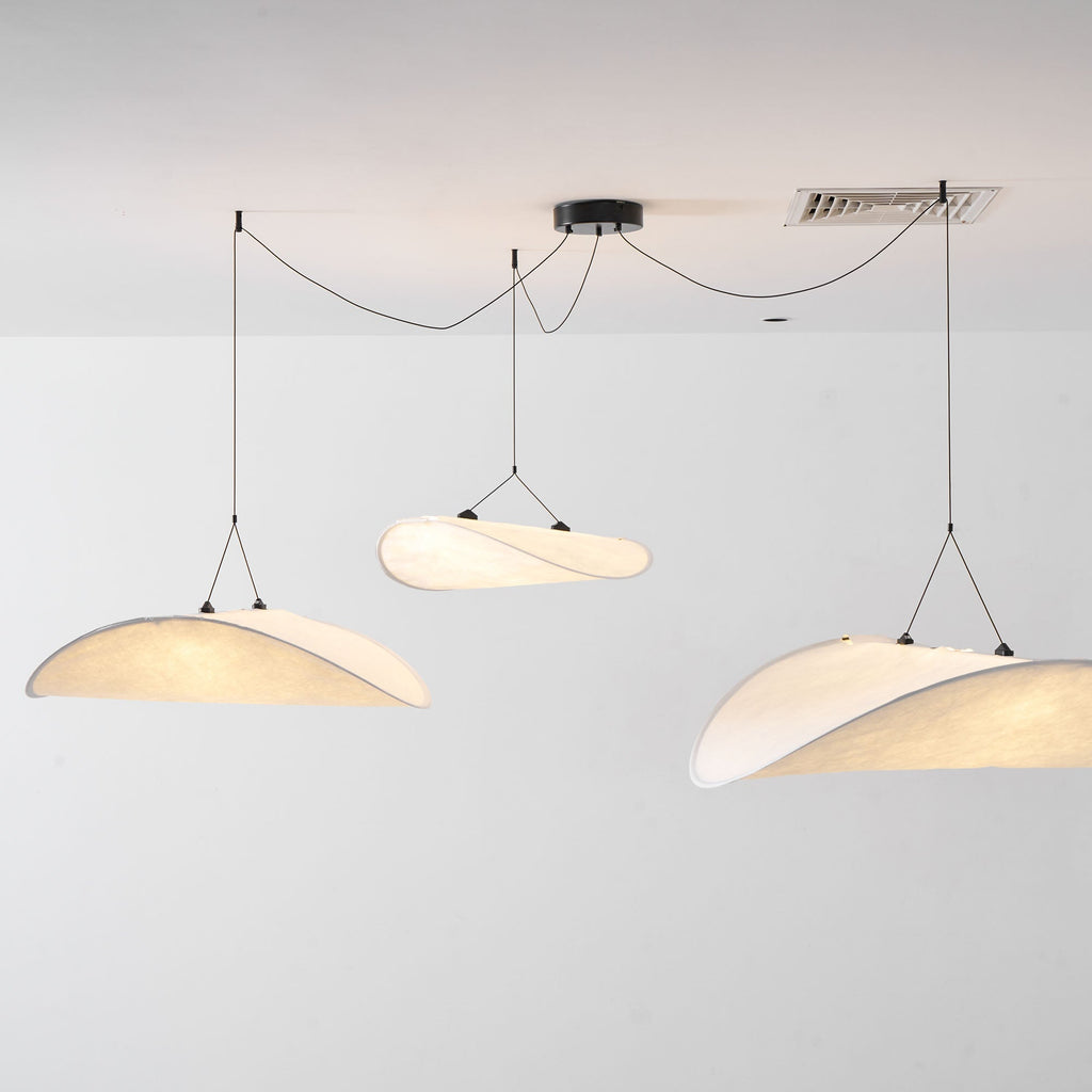 Tense Pendant Light, Tyvek Paper Shade, White and Black, Warm Dimmable