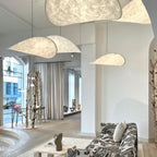 Tense Pendant Light, Tyvek Paper Shade, White and Black, Warm Dimmable