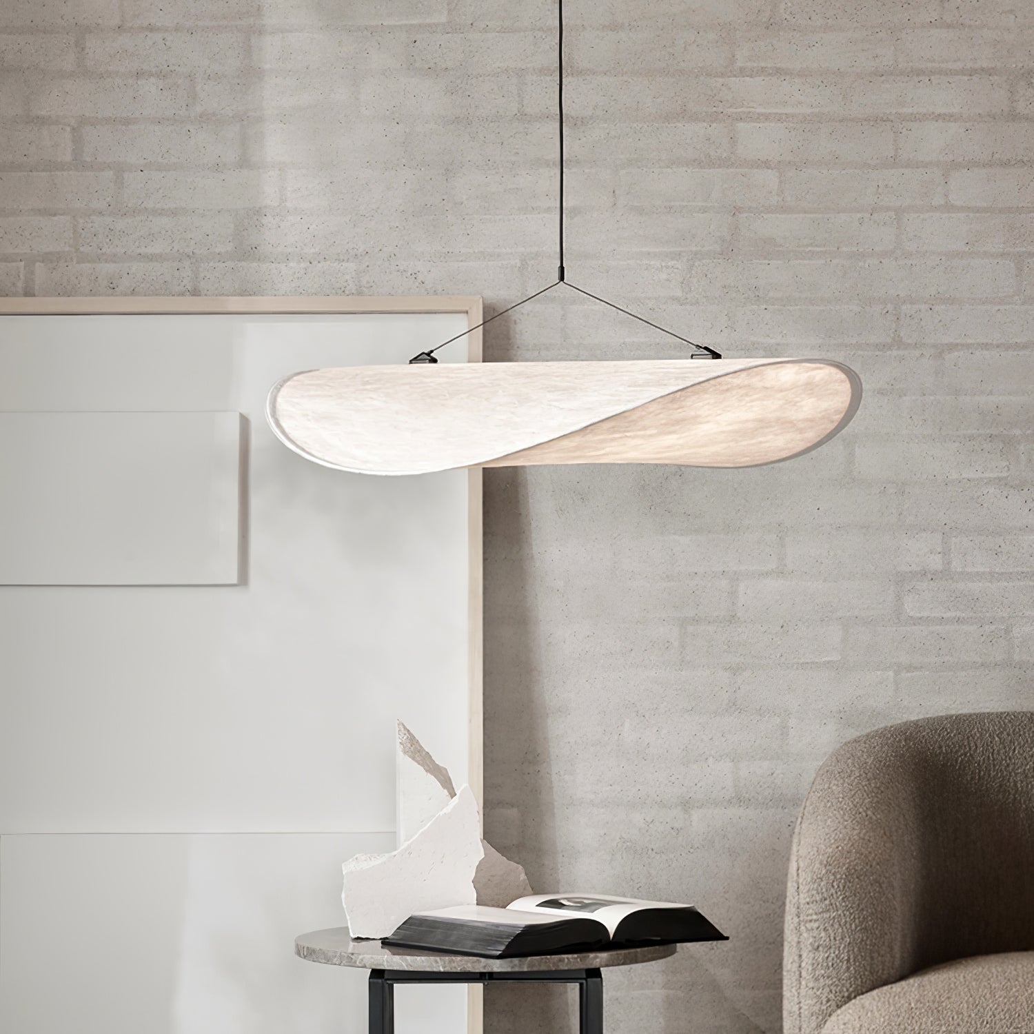Tense Pendant Light, Tyvek Paper Shade, White and Black, Warm Dimmable