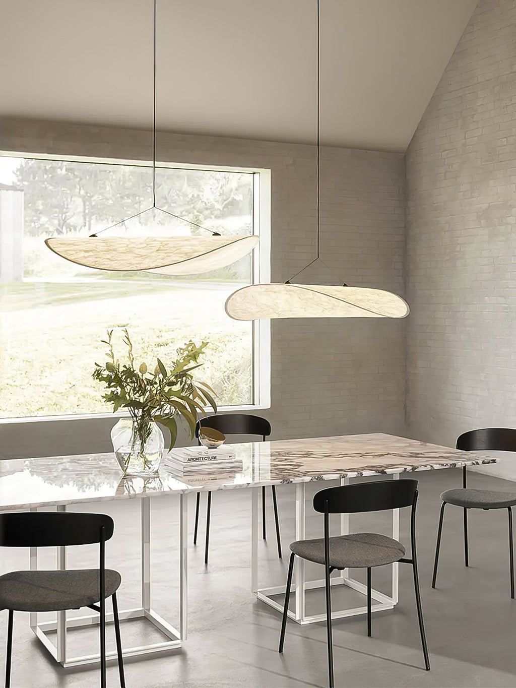 Tense Pendant Light, Tyvek Paper Shade, White and Black, Warm Dimmable