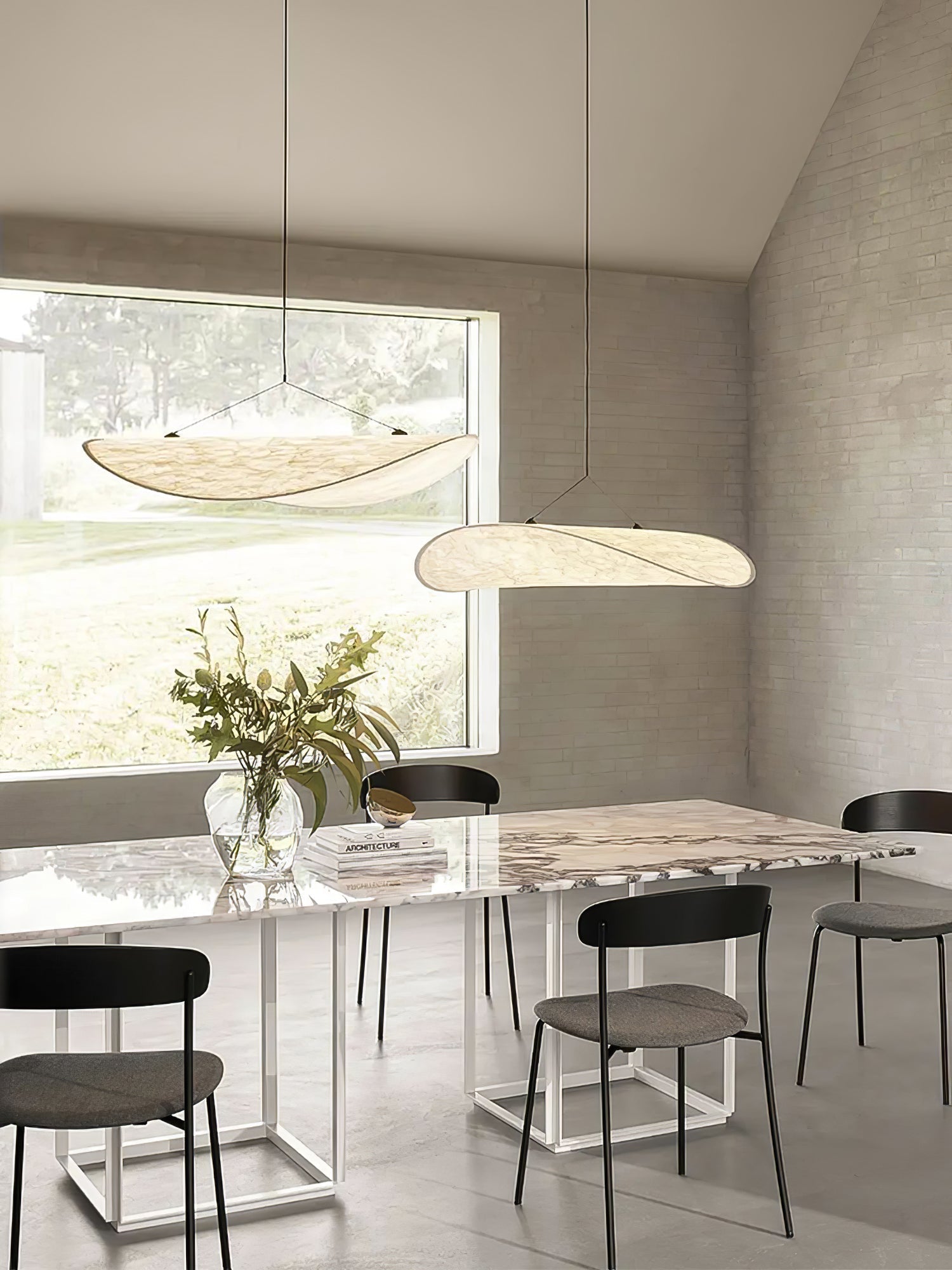 Tense Pendant Light, Tyvek Paper Shade, White and Black, Warm Dimmable