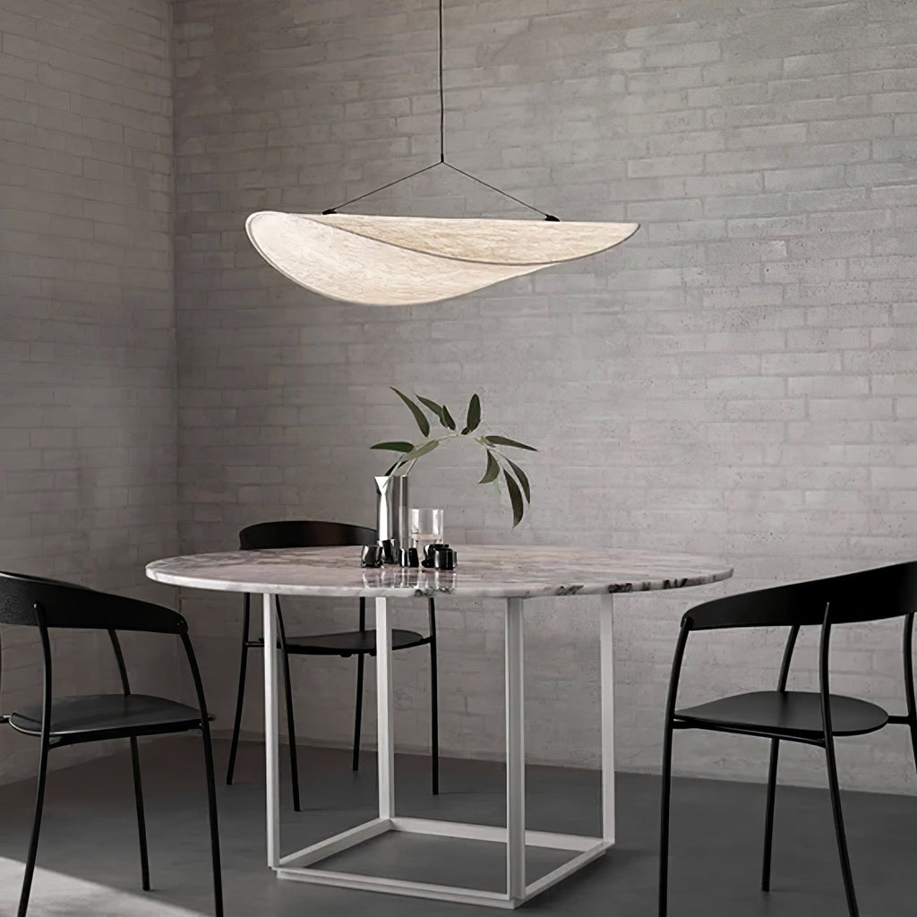 Tense Pendant Light, Tyvek Paper Shade, White and Black, Warm Dimmable