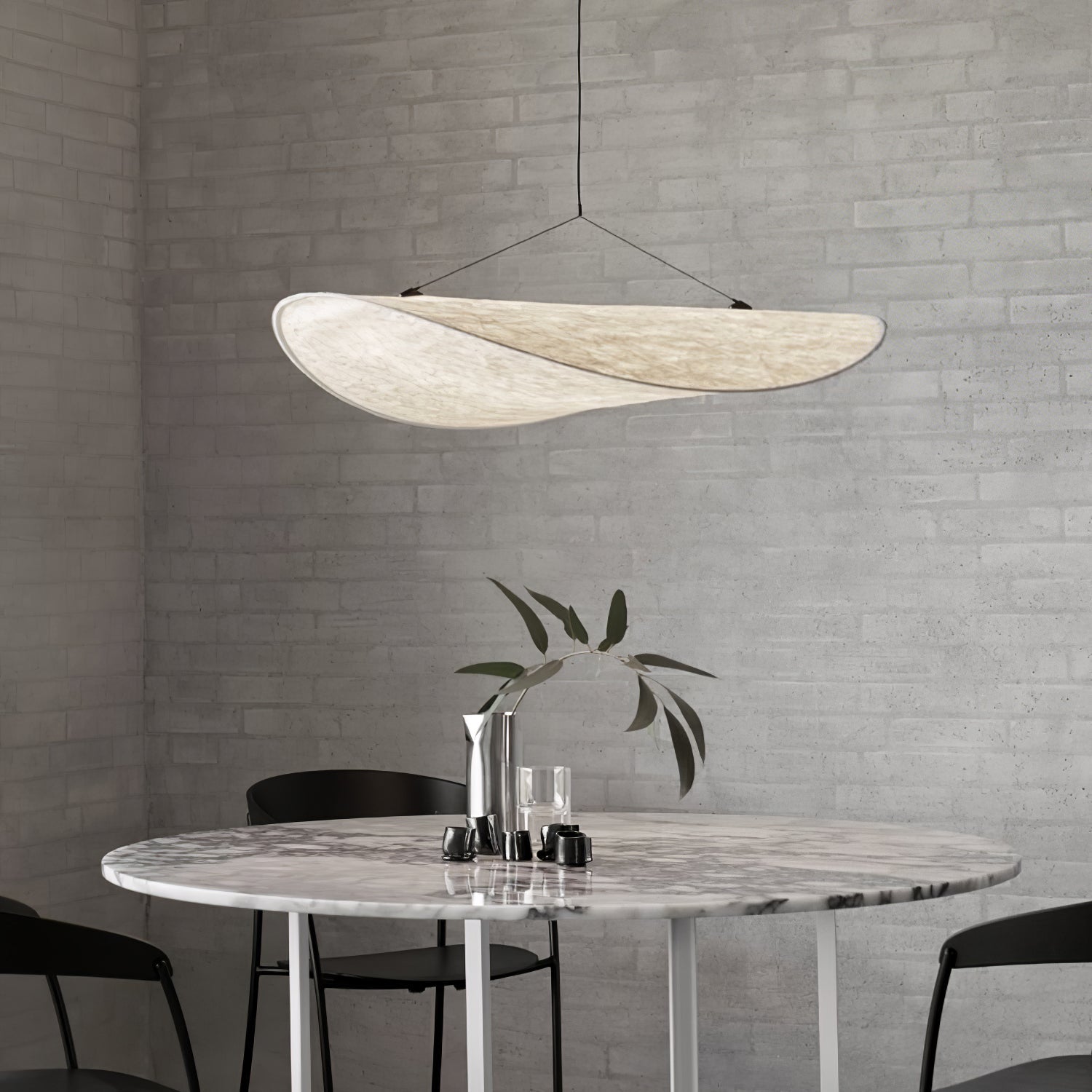 Tense Pendant Light, Tyvek Paper Shade, White and Black, Warm Dimmable
