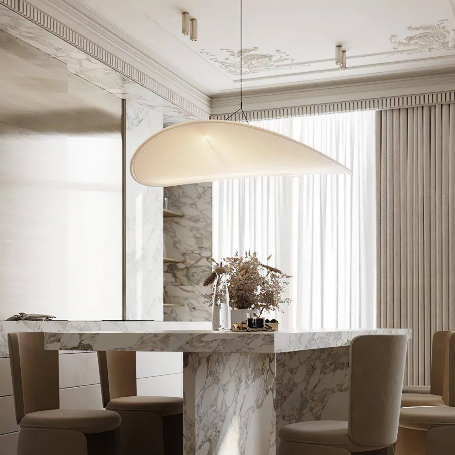 Tense Pendant Light, Tyvek Paper Shade, White and Black, Warm Dimmable