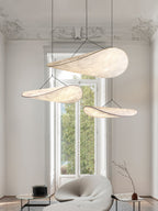 Tense Pendant Light, Tyvek Paper Shade, White and Black, Warm Dimmable