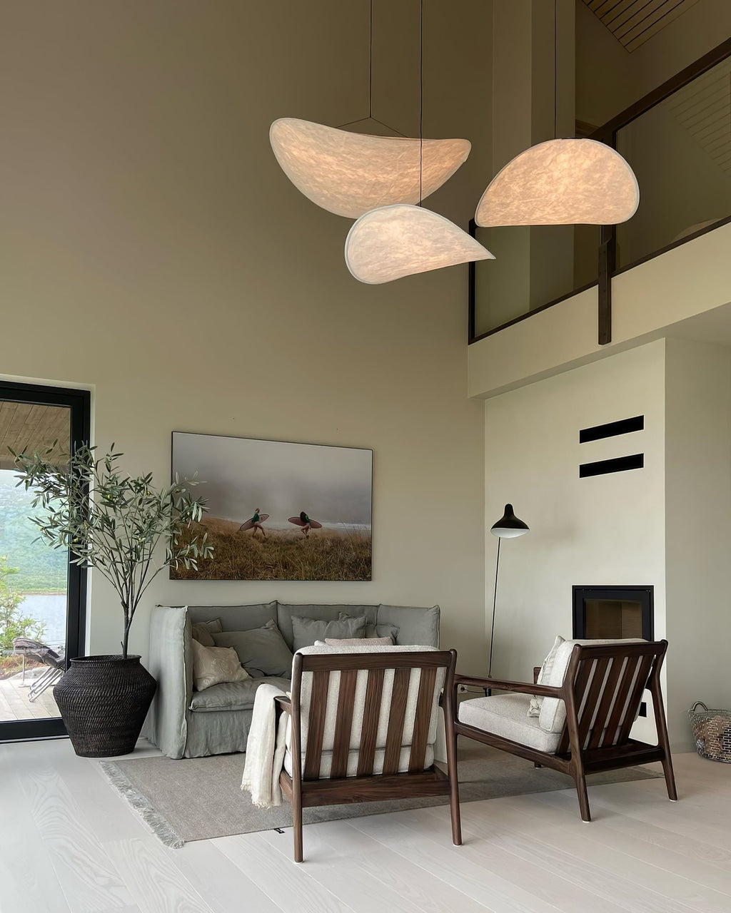 Tense Pendant Light, Tyvek Paper Shade, White and Black, Warm Dimmable