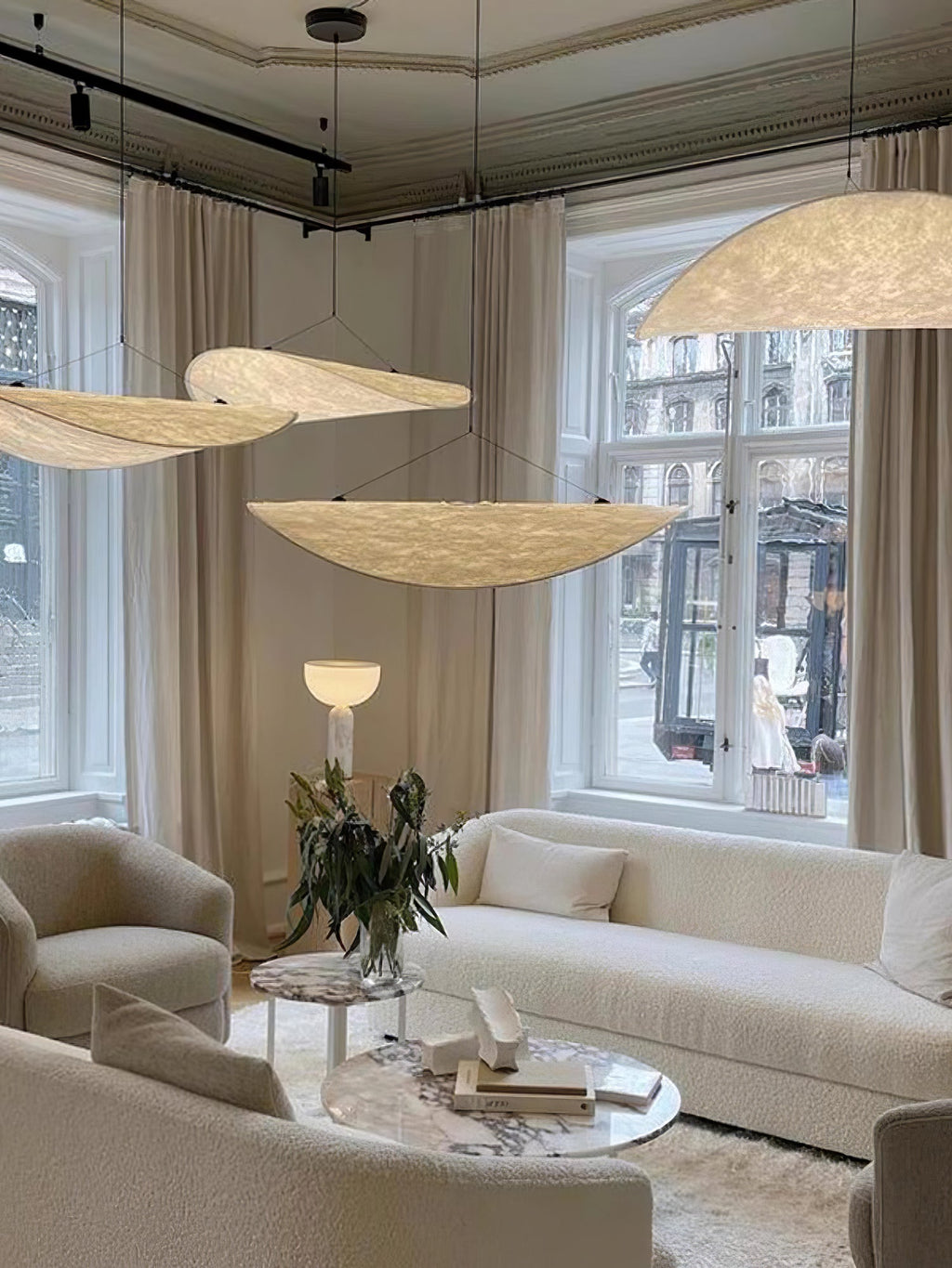 Tense Pendant Light, Tyvek Paper Shade, White and Black, Warm Dimmable