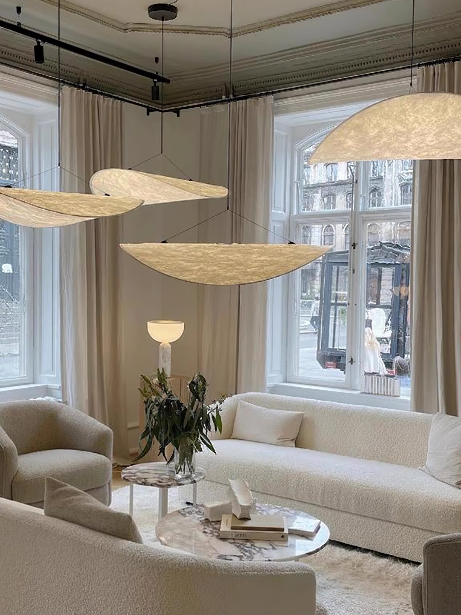 Tense Pendant Light, Tyvek Paper Shade, White and Black, Warm Dimmable
