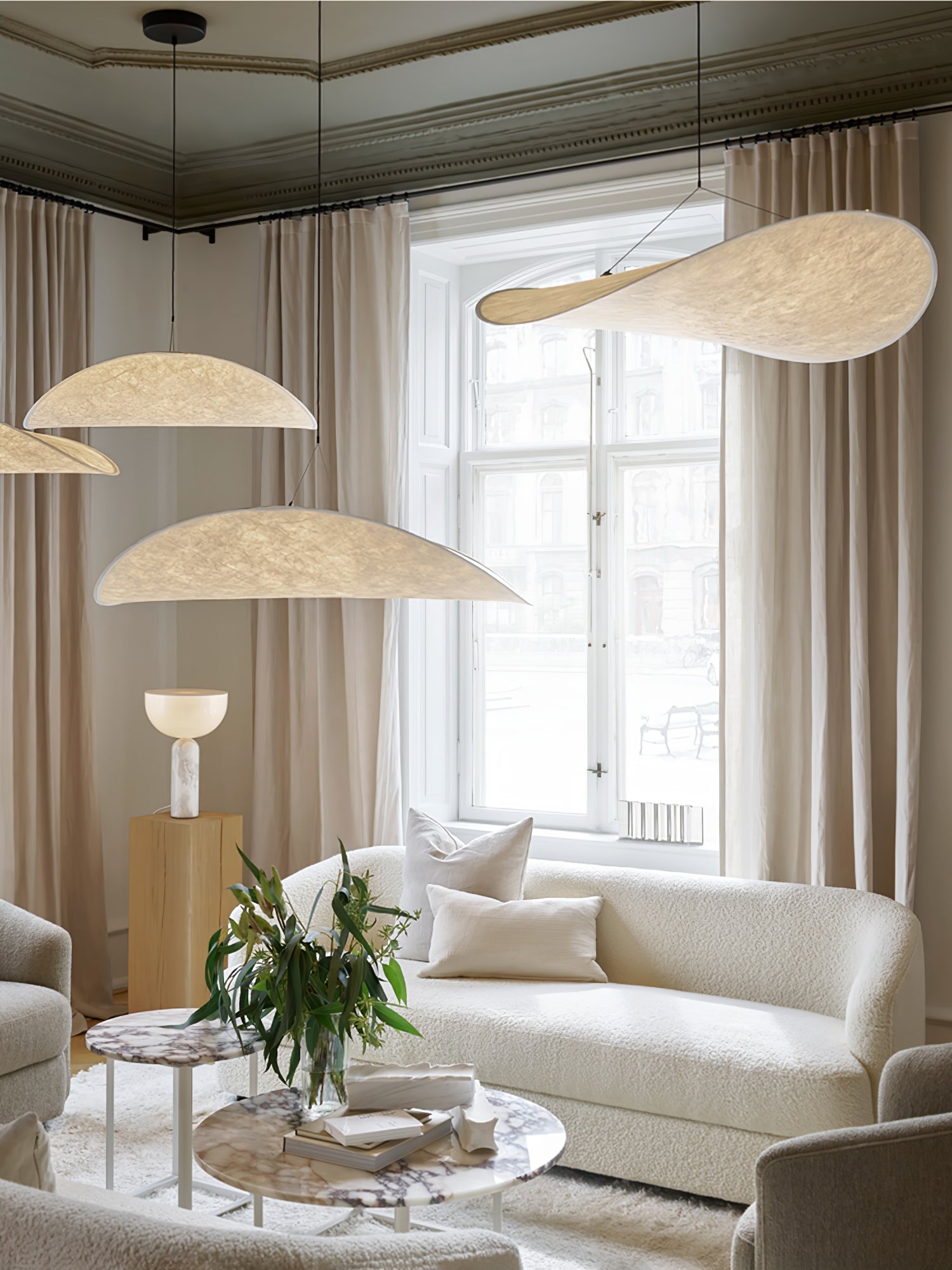 Tense Pendant Light, Tyvek Paper Shade, White and Black, Warm Dimmable