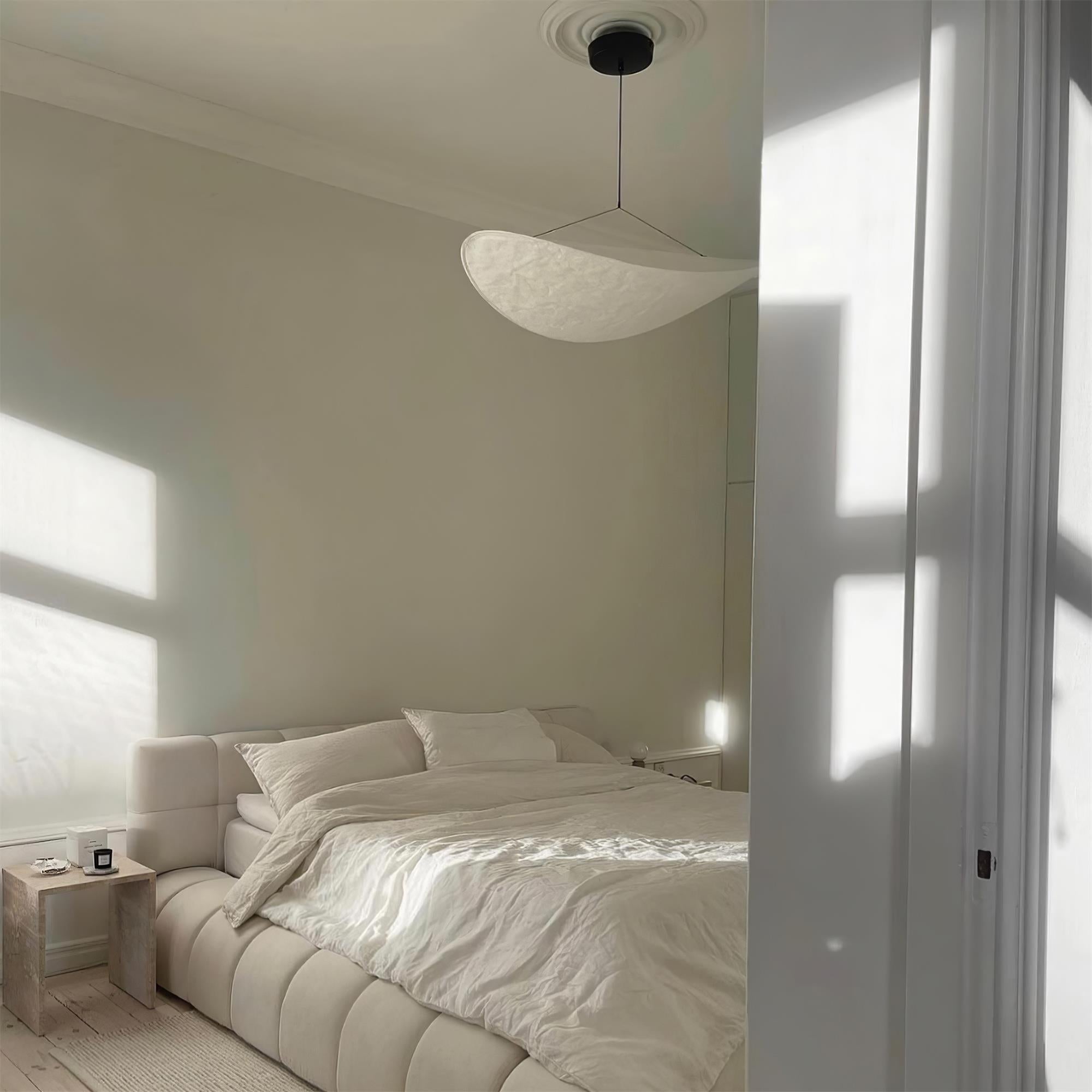 Tense Pendant Light, Tyvek Paper Shade, White and Black, Warm Dimmable