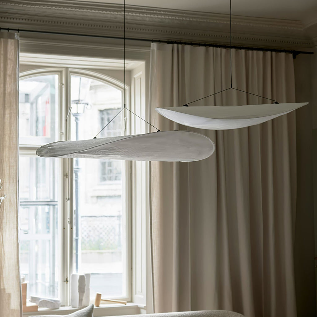 Tense Pendant Light, Tyvek Paper Shade, White and Black, Warm Dimmable
