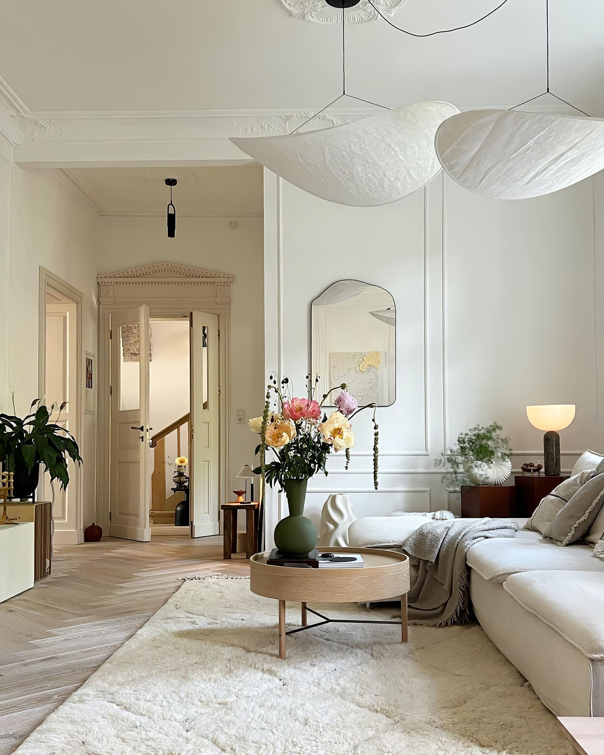 Tense Pendant Light, Tyvek Paper Shade, White and Black, Warm Dimmable
